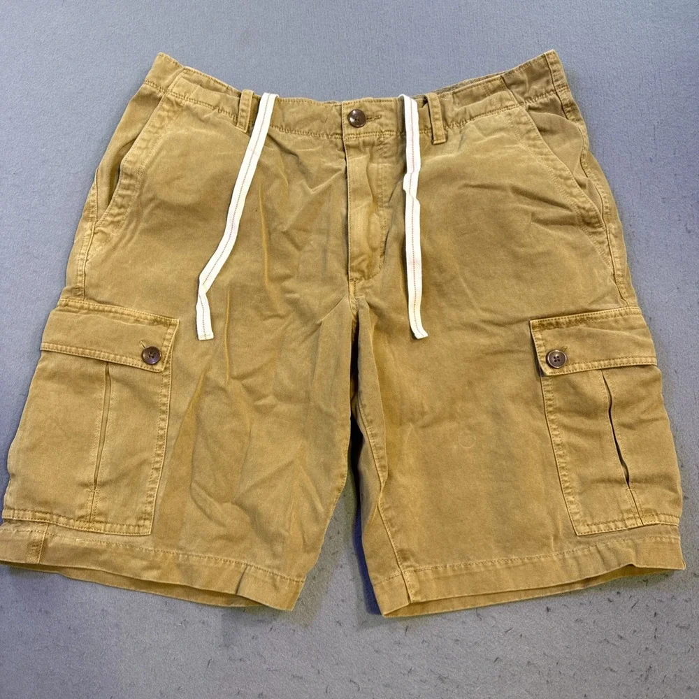 Reyn Spooner Mens 34 Khaki Tan Cotton Twill Cargo Shorts Internal Drawstring
